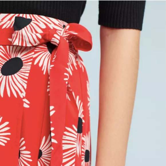 Anthropologie 52 Conversations Colloquial Red Floral Print Wrap Midi Skirt - Picture 3 of 9